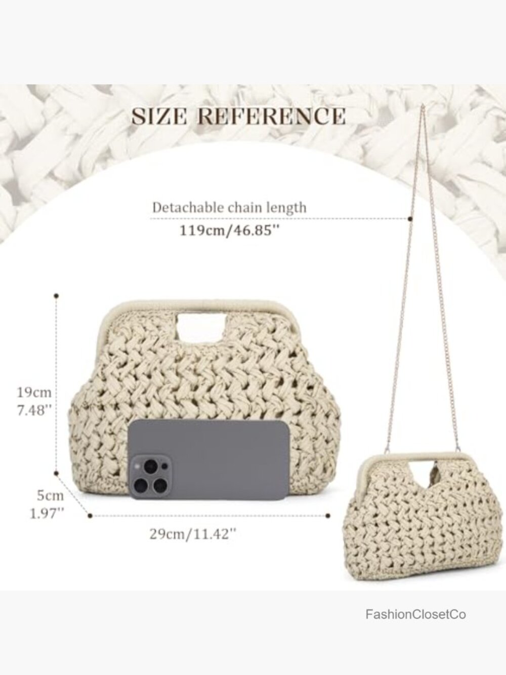 Straw Clutch Purse for Women Summer Beach Woven Handbag Crossbody - Picture 3 of 7